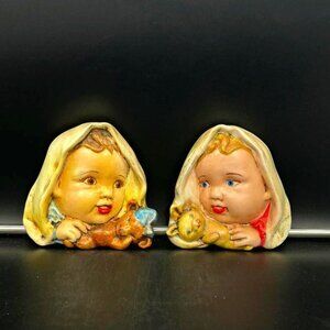 Vintage 1950's Baby Nursery Wall Plaques Enesco Set of Two 6"
